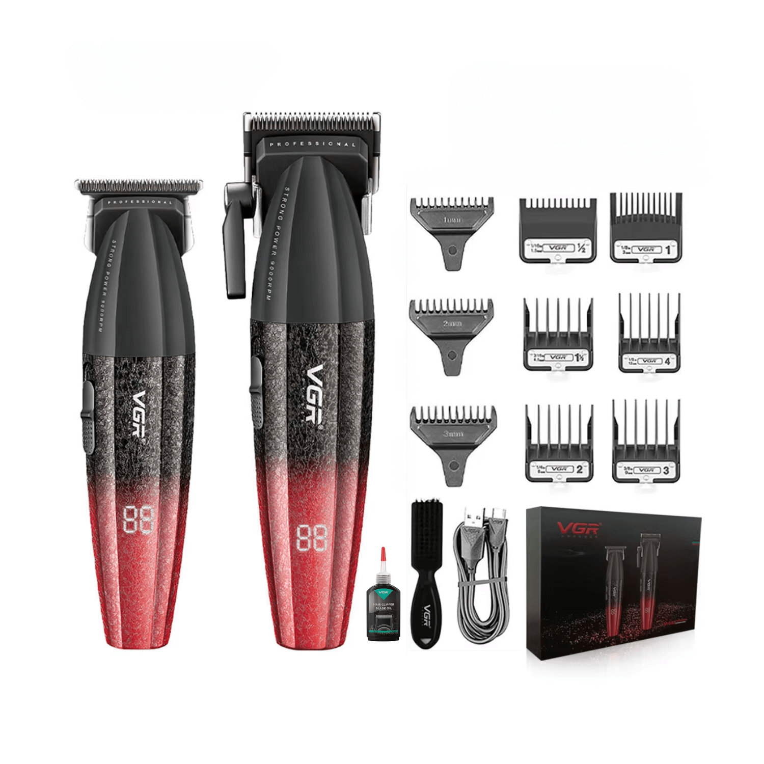 CORTAPELO PROFESIONAL - Barber Combo VGR Profesional V640 Clipper Y Trimmer 9000RPM Rojo