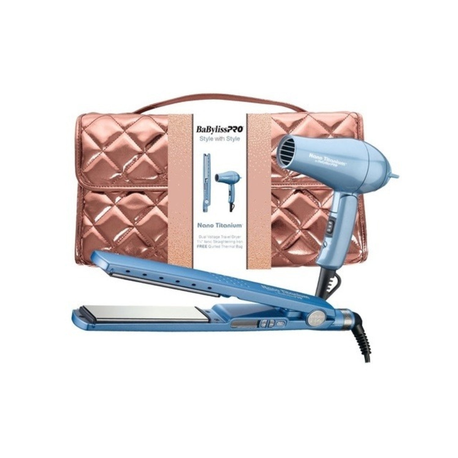 Belleza Y Cuidado Personal / Artículos De Belleza Para Profesionales / Artículos Profesionales Para El Cuidado Del Cabello / Planchas De Pelo Profesionales - Babyliss Kit Plancha Pelo Alisadora + Secador Mini Babyliss Bolso