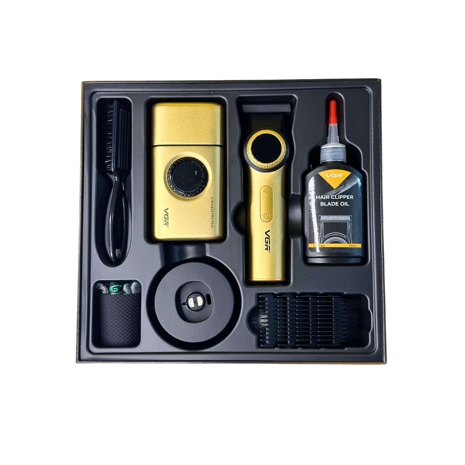 Combo VGR Profesional de Barbería Trimmer V-977 + Afeitadora Eléctrica V-377 GOLD