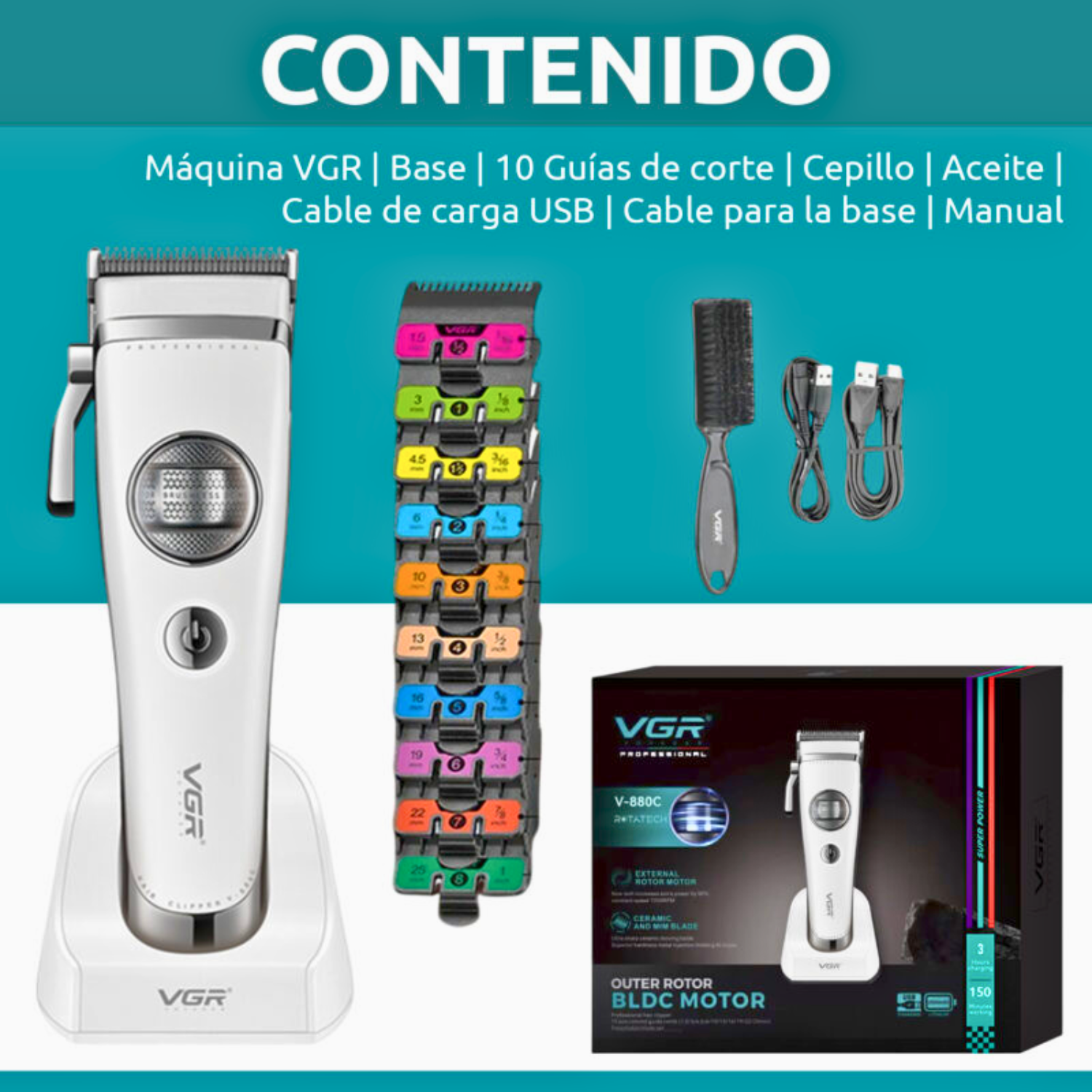 VGR V-880C Maquina Cortapelo Profesional 7200RPM Blanco