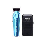 Combo Patillera Trimmer Kemei 264 AZUL + Shever Kemei 1102 Color Negro