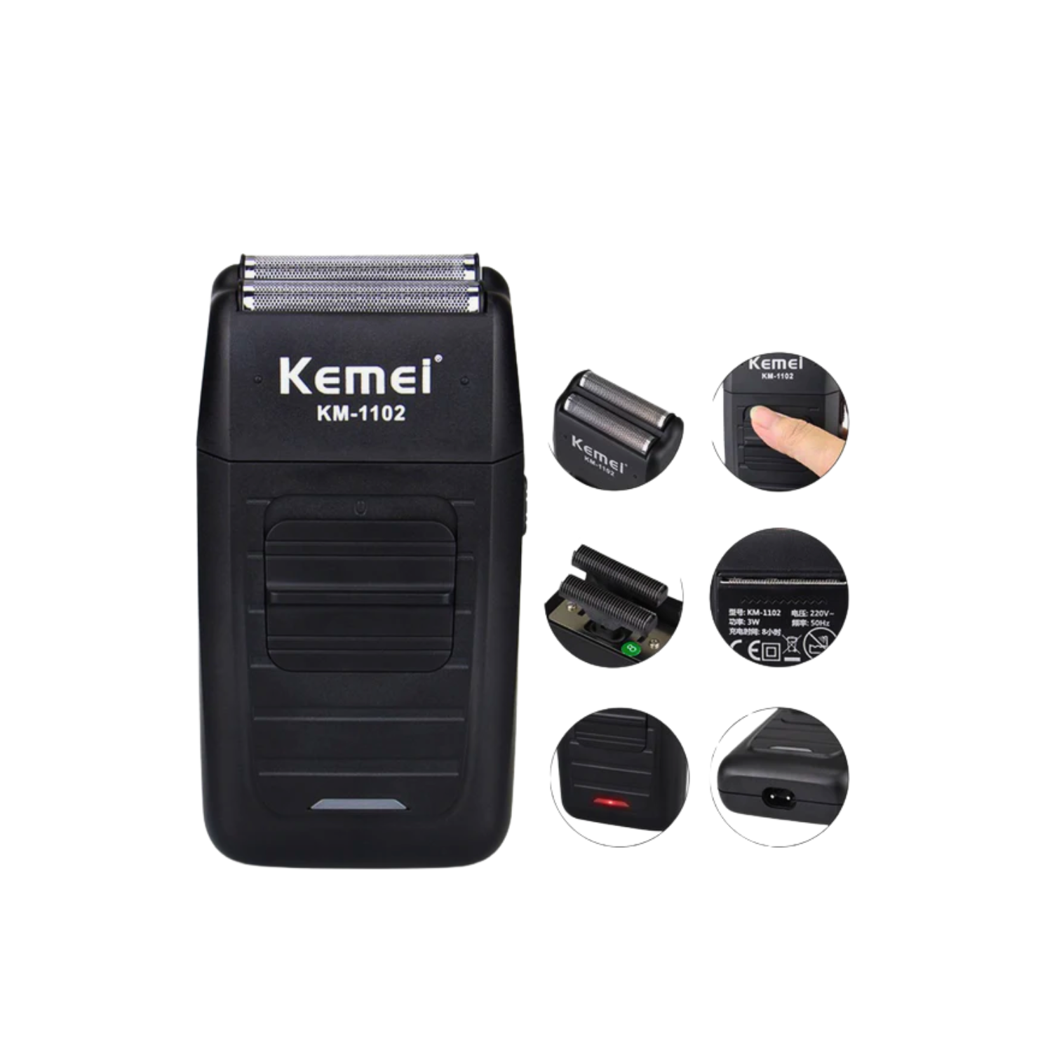 Combo Patillera Trimmer Kemei 264 AZUL + Shever Kemei 1102 Color Negro