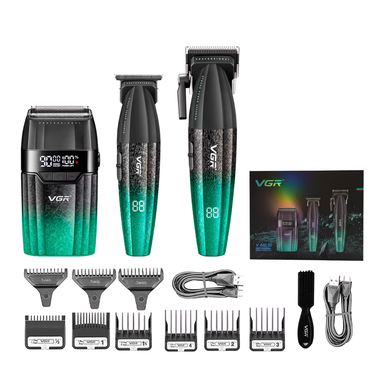 Barber Combo VGR V-640S3 Cortadora, Patillera y Afeitadora 3 en 1 Azul