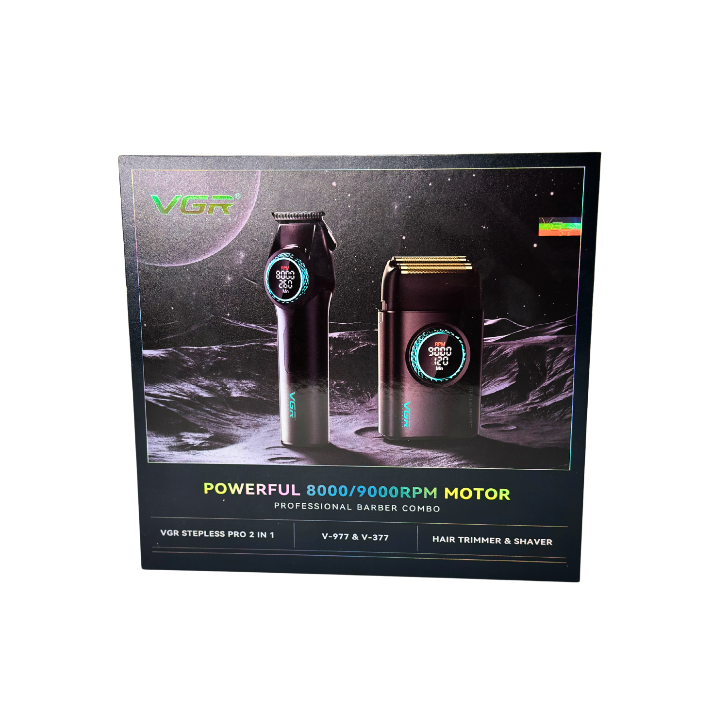 Combo Vgr Barbería Profesional Trimmer V-977 + Shaver V-377 Color Negro