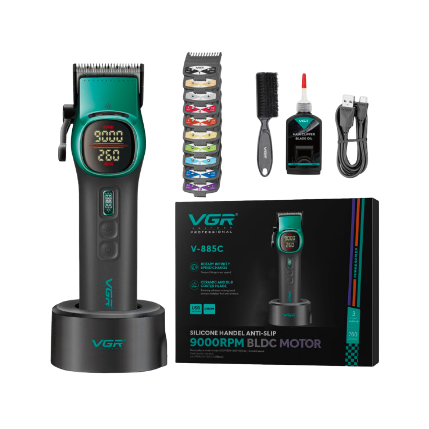 Máquina Cortar Pelo Barberia Clipper Vgr V-885c Profesional Color Verde