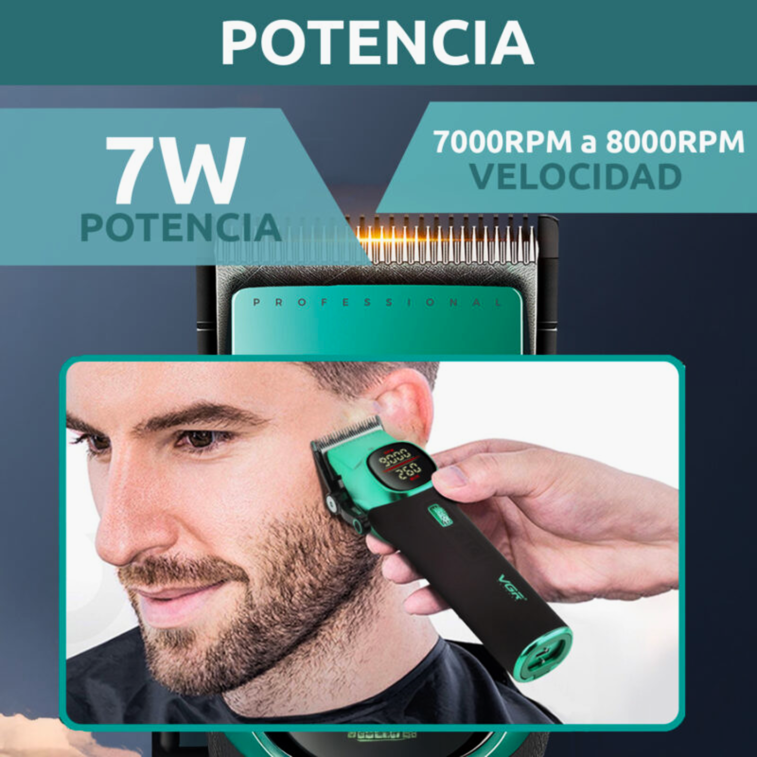 Máquina Cortar Pelo Barberia Clipper Vgr V-885c Profesional Color Verde