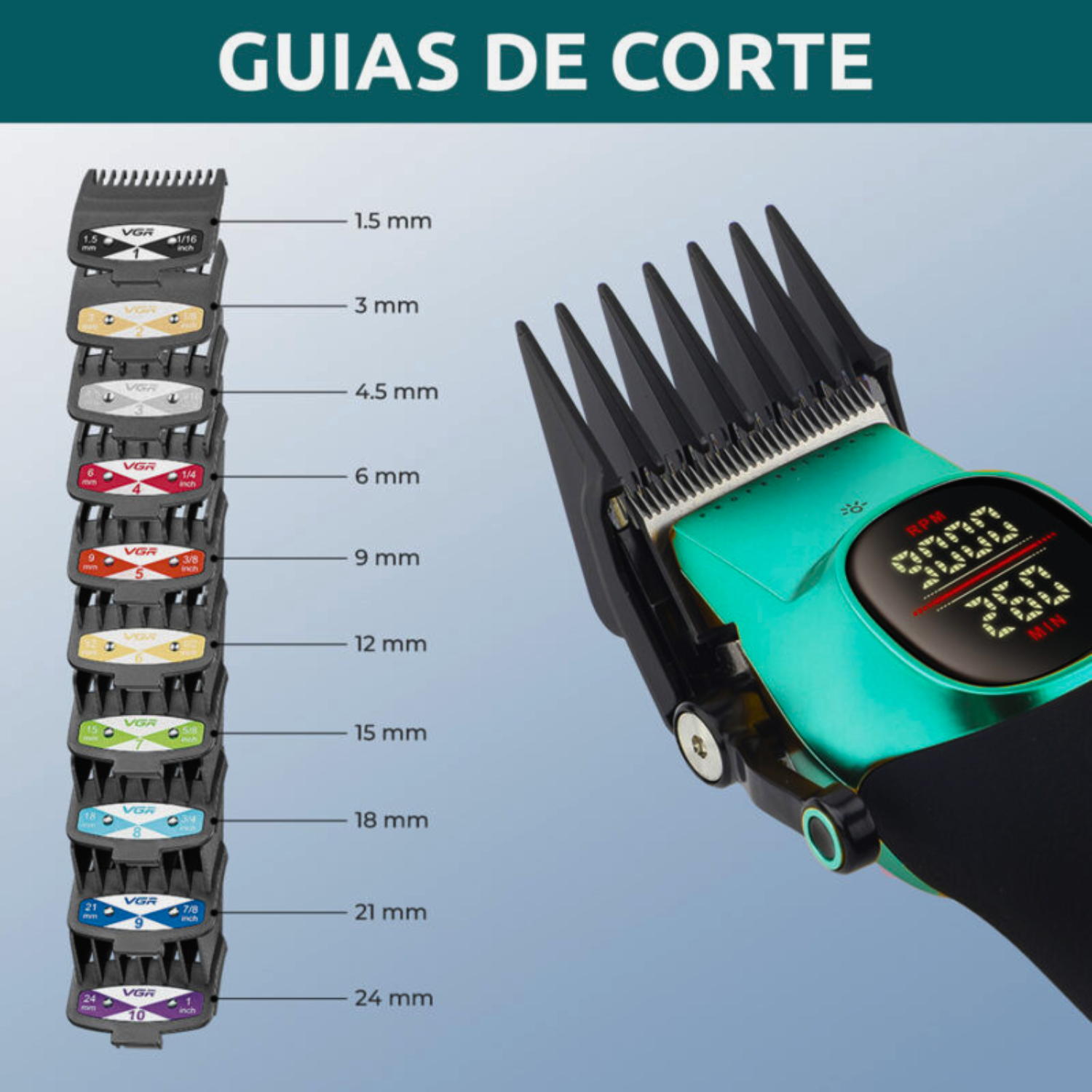 Máquina Cortar Pelo Barberia Clipper Vgr V-885c Profesional Color Verde
