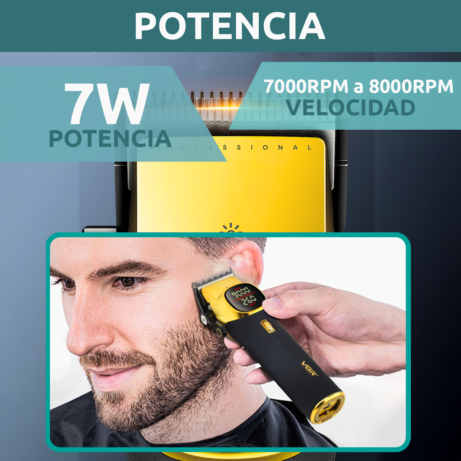 Máquina Cortar Pelo Barberia Clipper Vgr V-885c Profesional Color Amarillo