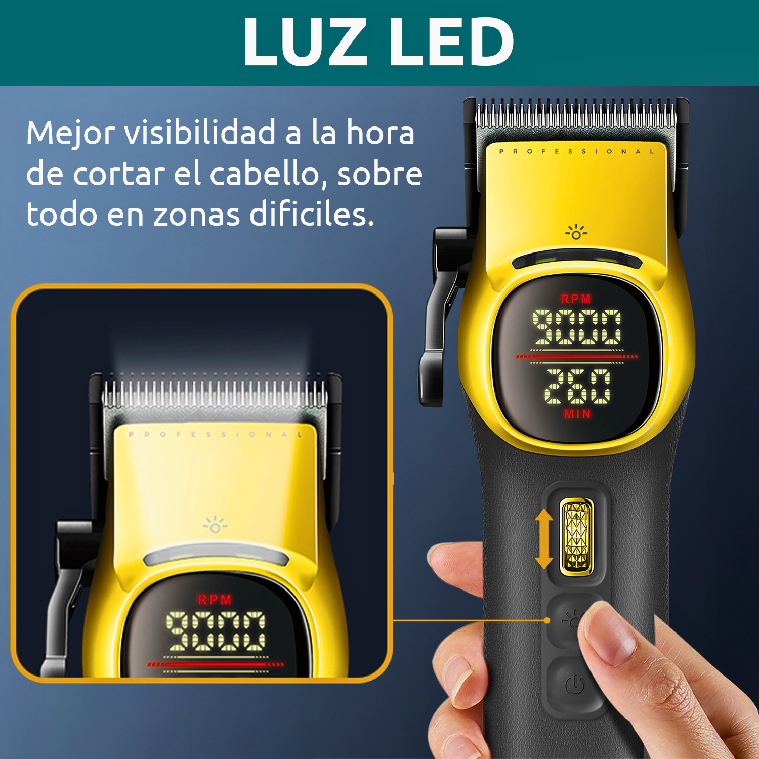 Máquina Cortar Pelo Barberia Clipper Vgr V-885c Profesional Color Amarillo