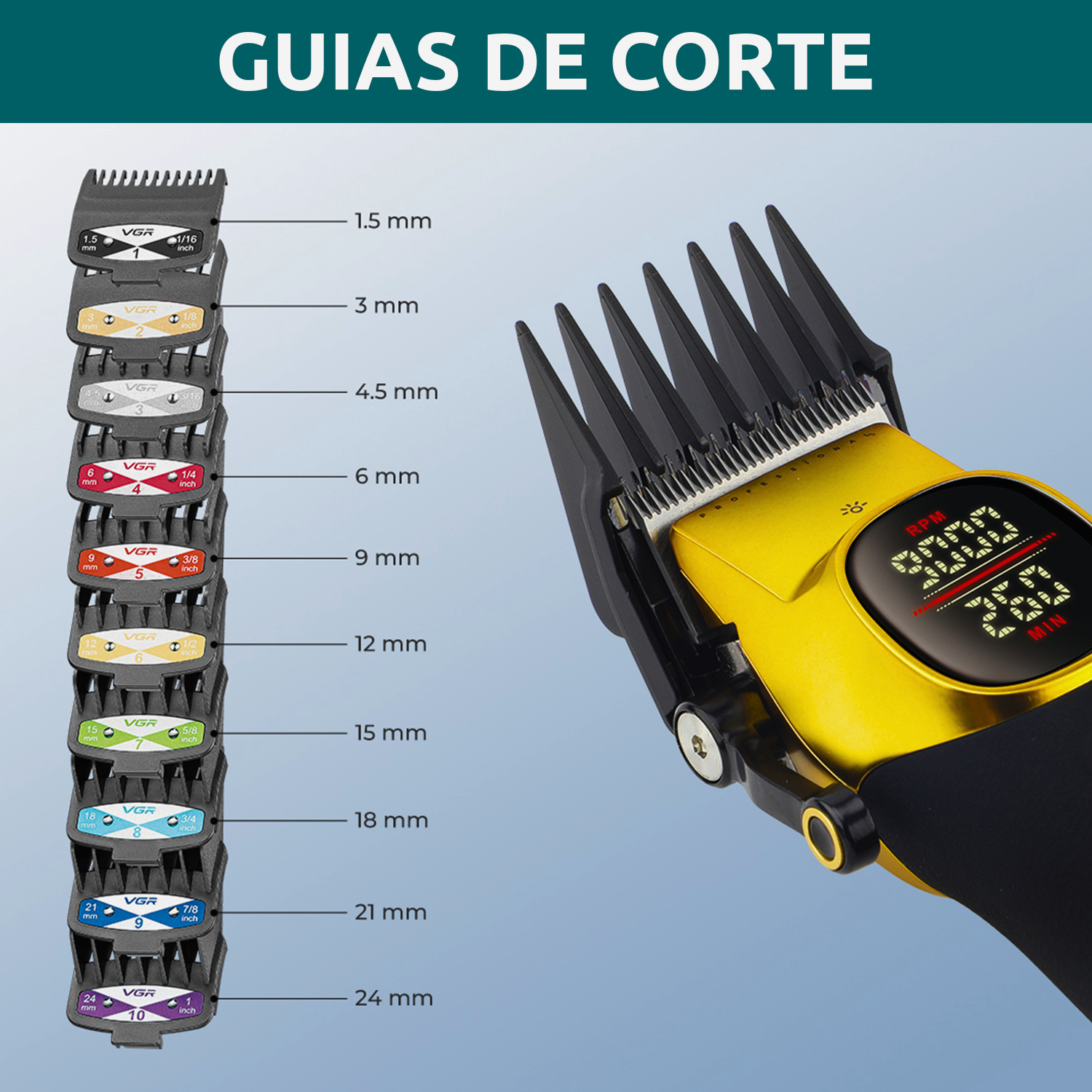 Máquina Cortar Pelo Barberia Clipper Vgr V-885c Profesional Color Amarillo