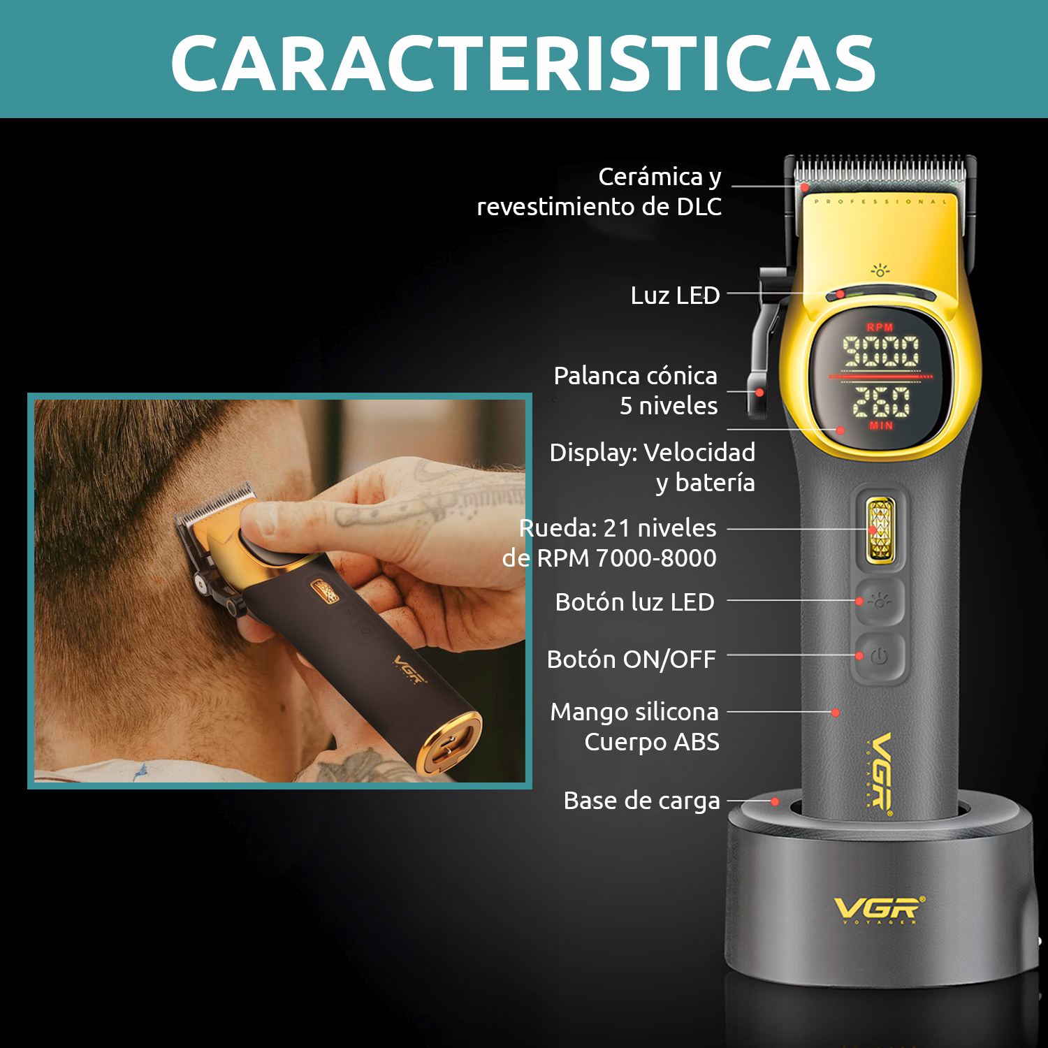 Máquina Cortar Pelo Barberia Clipper Vgr V-885c Profesional Color Amarillo