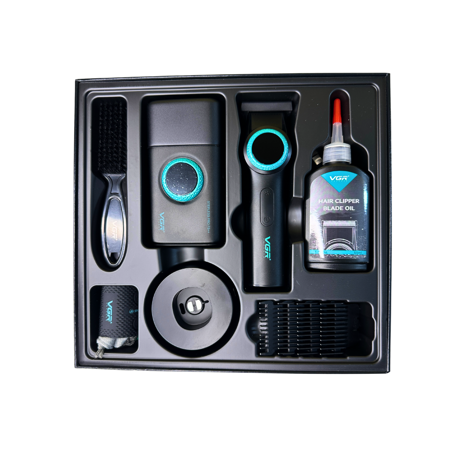 Combo Vgr Barbería Profesional Trimmer V-977 + Shaver V-377 Color Negro