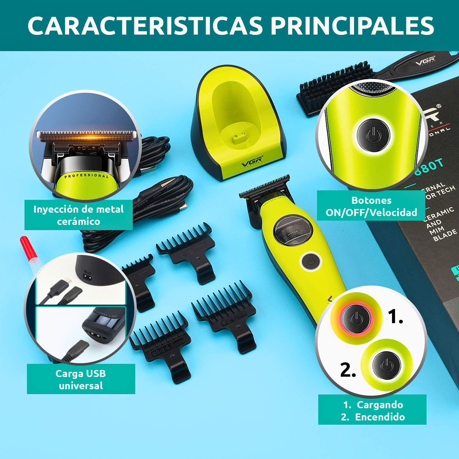 Patillera Profesional VGR V-880T con Motor BLDC 7200RPM Verde