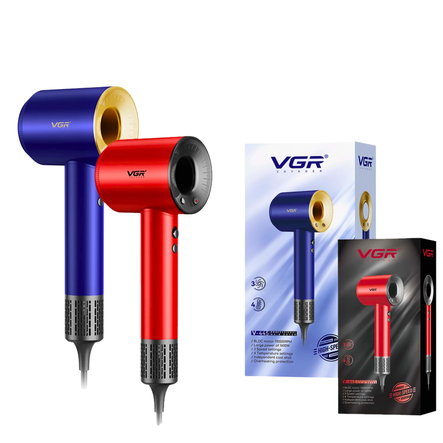 Secador De Pelo VGR Profesional V-445 110000rpm ROJO