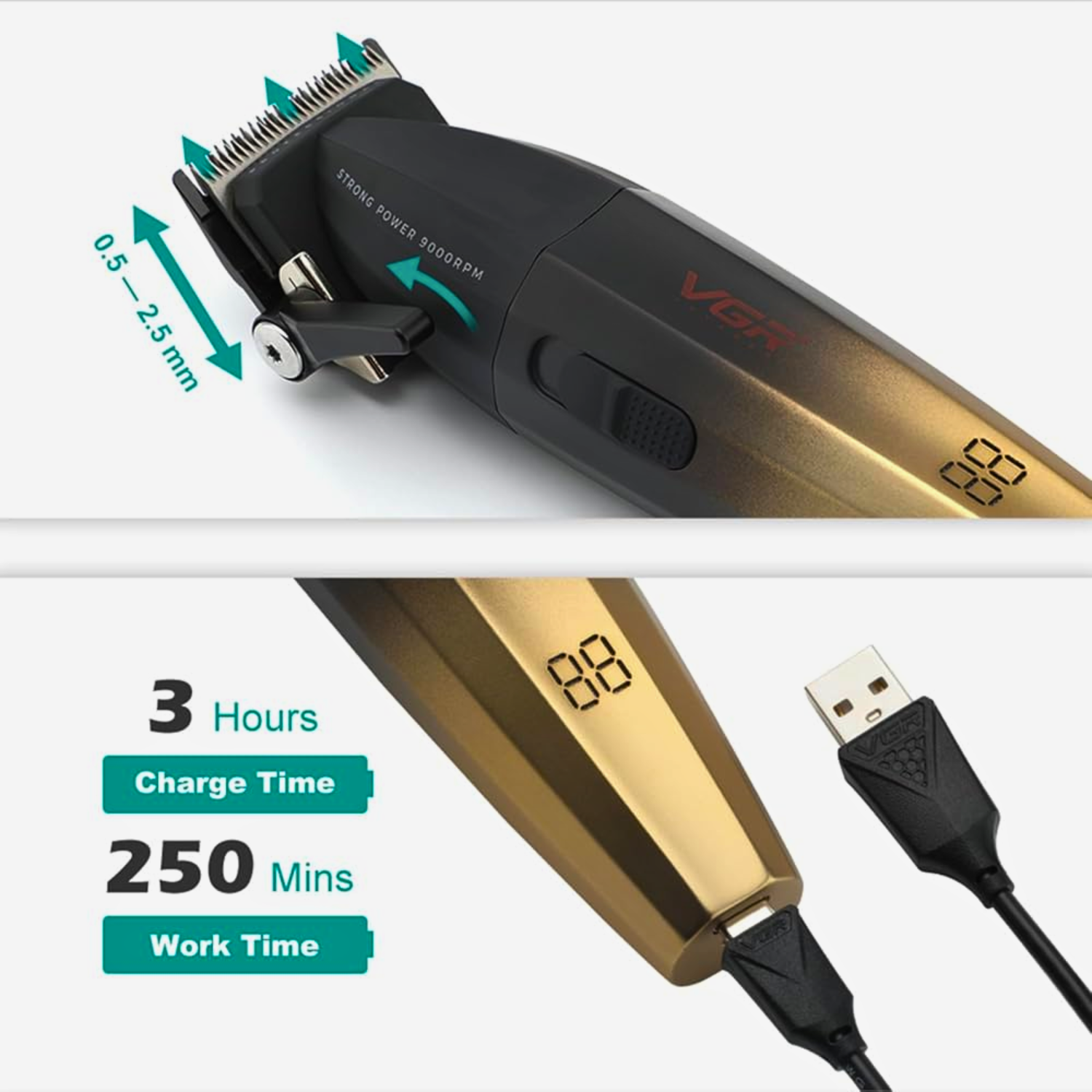 Máquina Cortapelo VGR003 Clipper Profesional 9000RPM Dorado