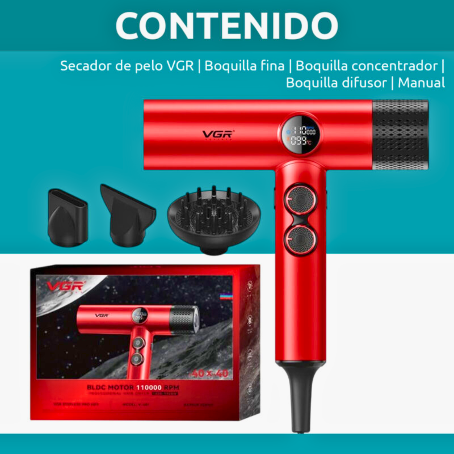 Secador De Pelo VGR Profesional V-401 110000rpm Frío Calor