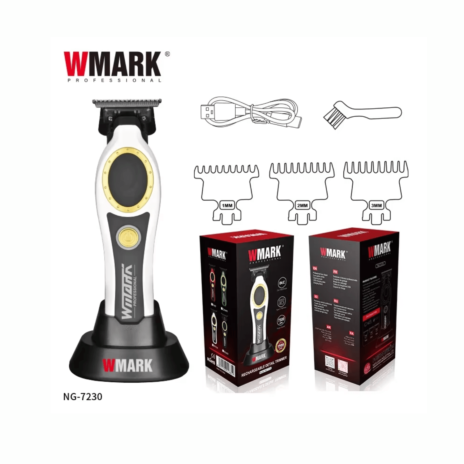 Máquina Trimmer Patillera Wmark NG7230 Blanco 7500 RPM Desvelladora