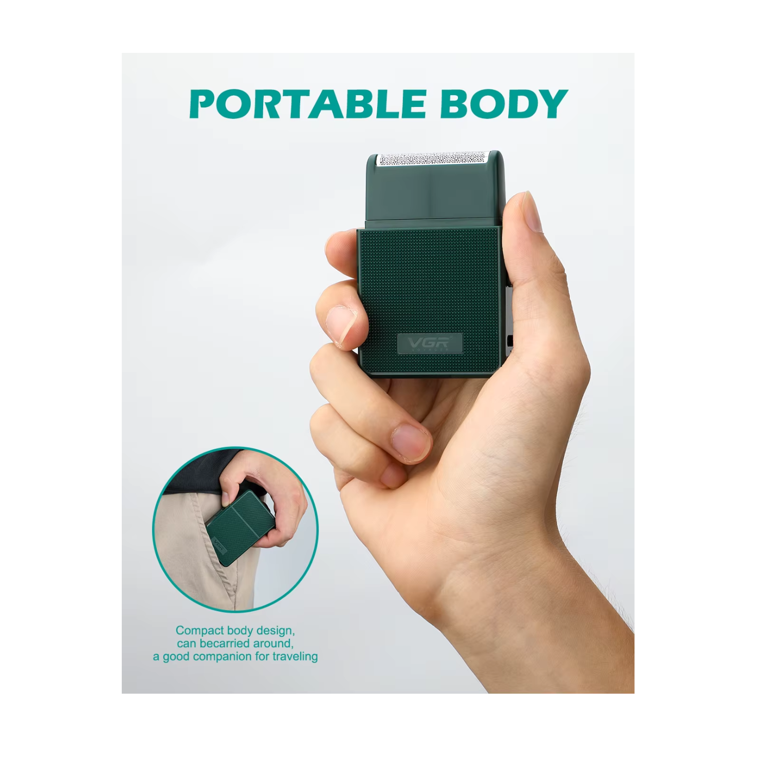 Afeitadora Eléctrica Portatil 2en1 Trimmer VGR V-376 Verde