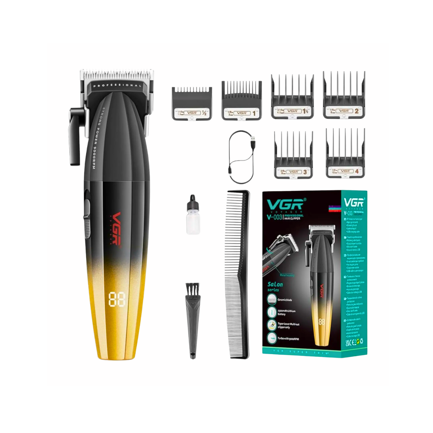 Barber Combo VGR Cortapelo V003 + Patillera V906+ Shaver V308 Gold
