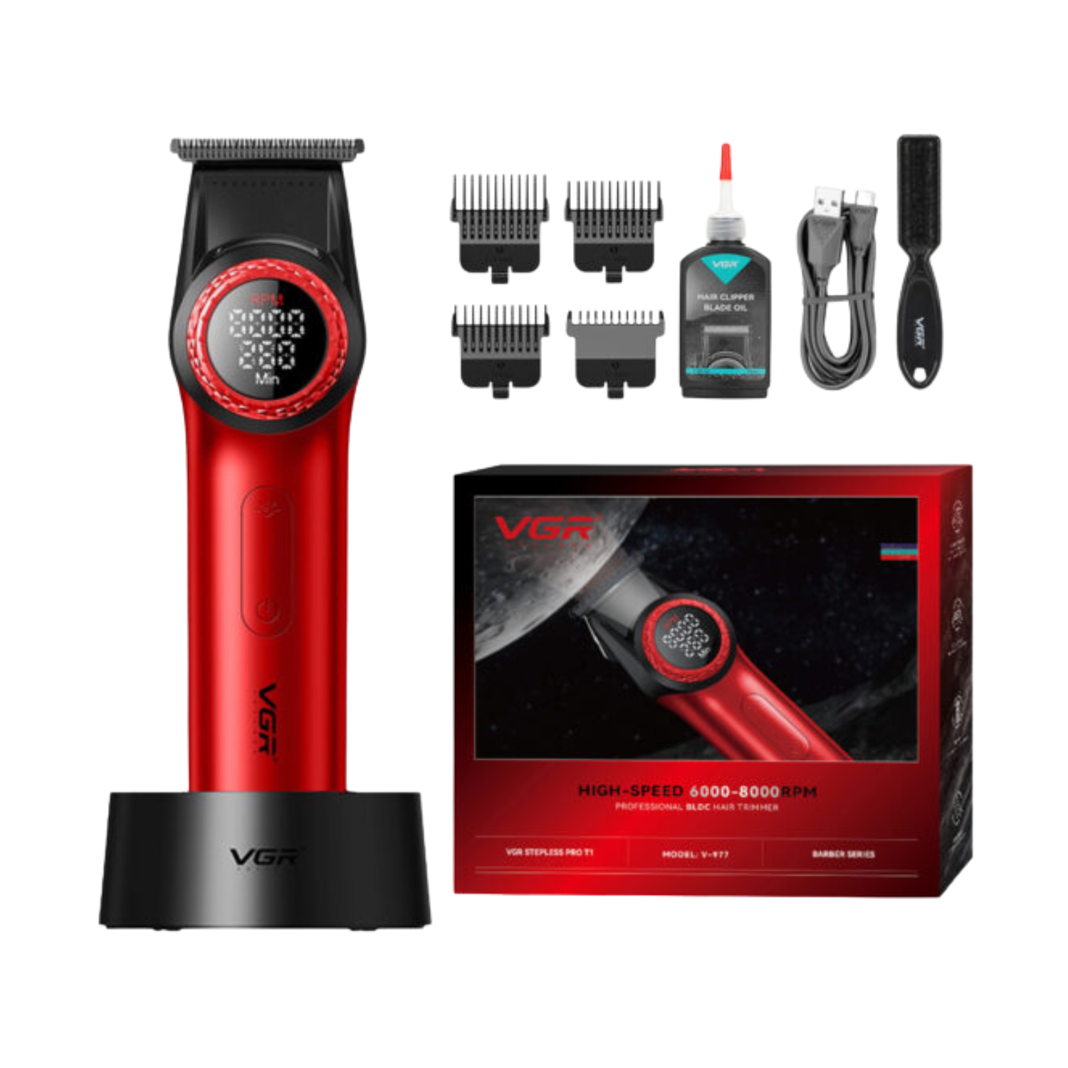 VGR Trimmer Profesional V977 Recargable 8000RPM Rojo