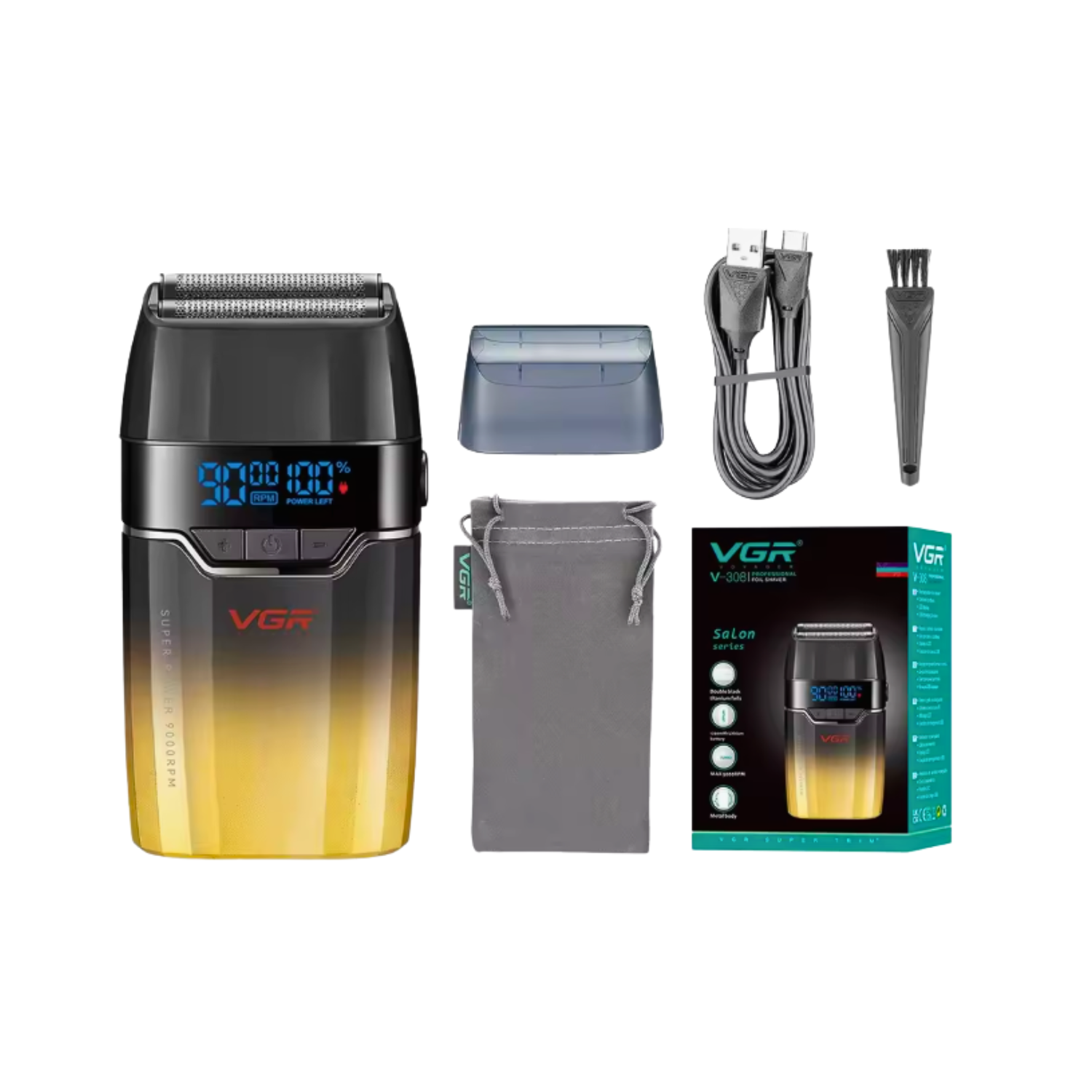 Afeitadora Profesional Shaver Vgr V-308 De 9000 Rpm Dorado