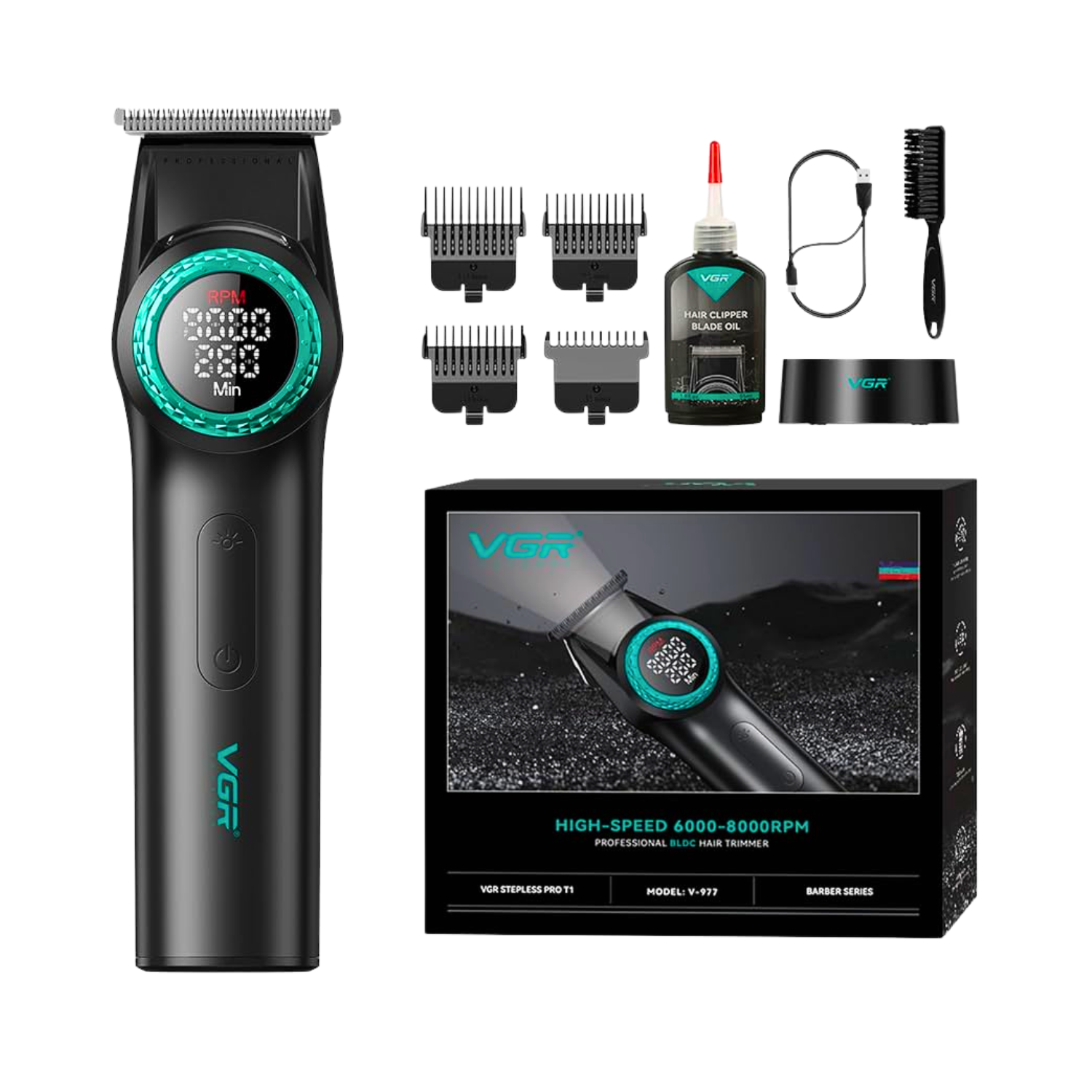 VGR Trimmer Profesional V977 Recargable 8000RPM Negro