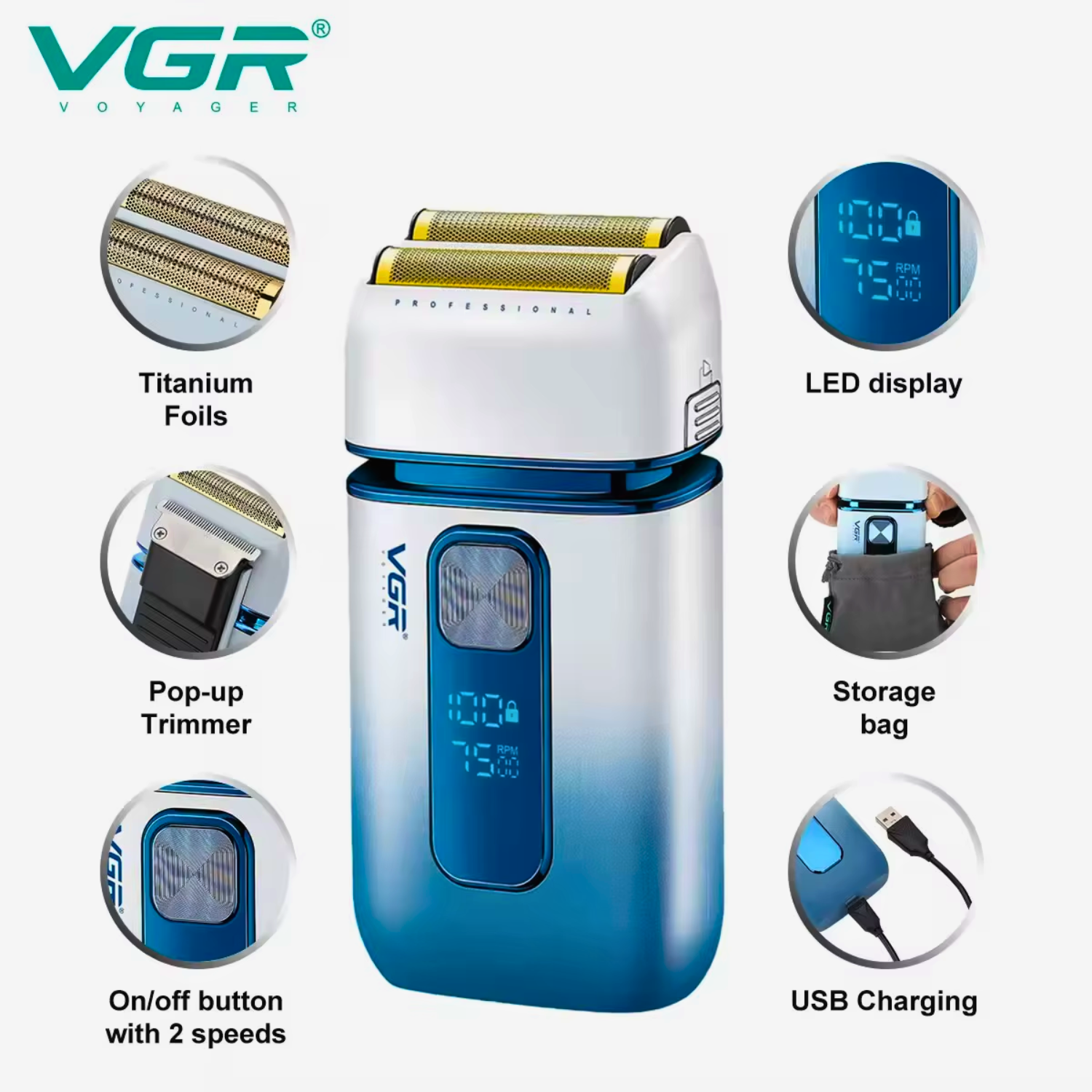 Afeitadora Shaver Vgr V-362  Eléctrica 2en1 Trimmer Color Blanco