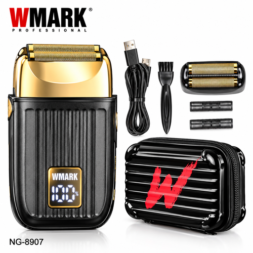 Afeitadora Profesional WMARK NG-8907 Inalámbrica 9000 RPM– Negro y Dorado