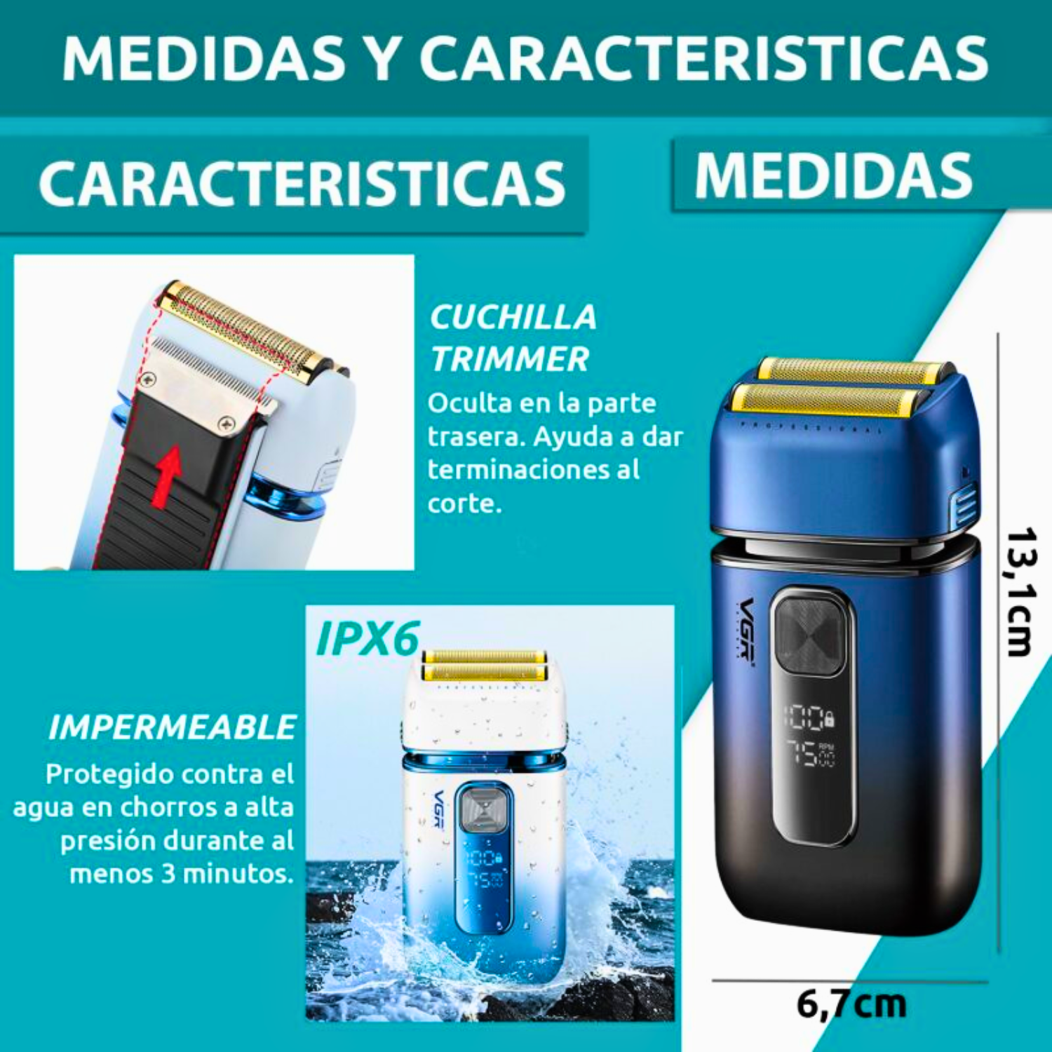 Afeitadora Shaver Vgr V-362  Eléctrica 2en1 Trimmer Color Azul