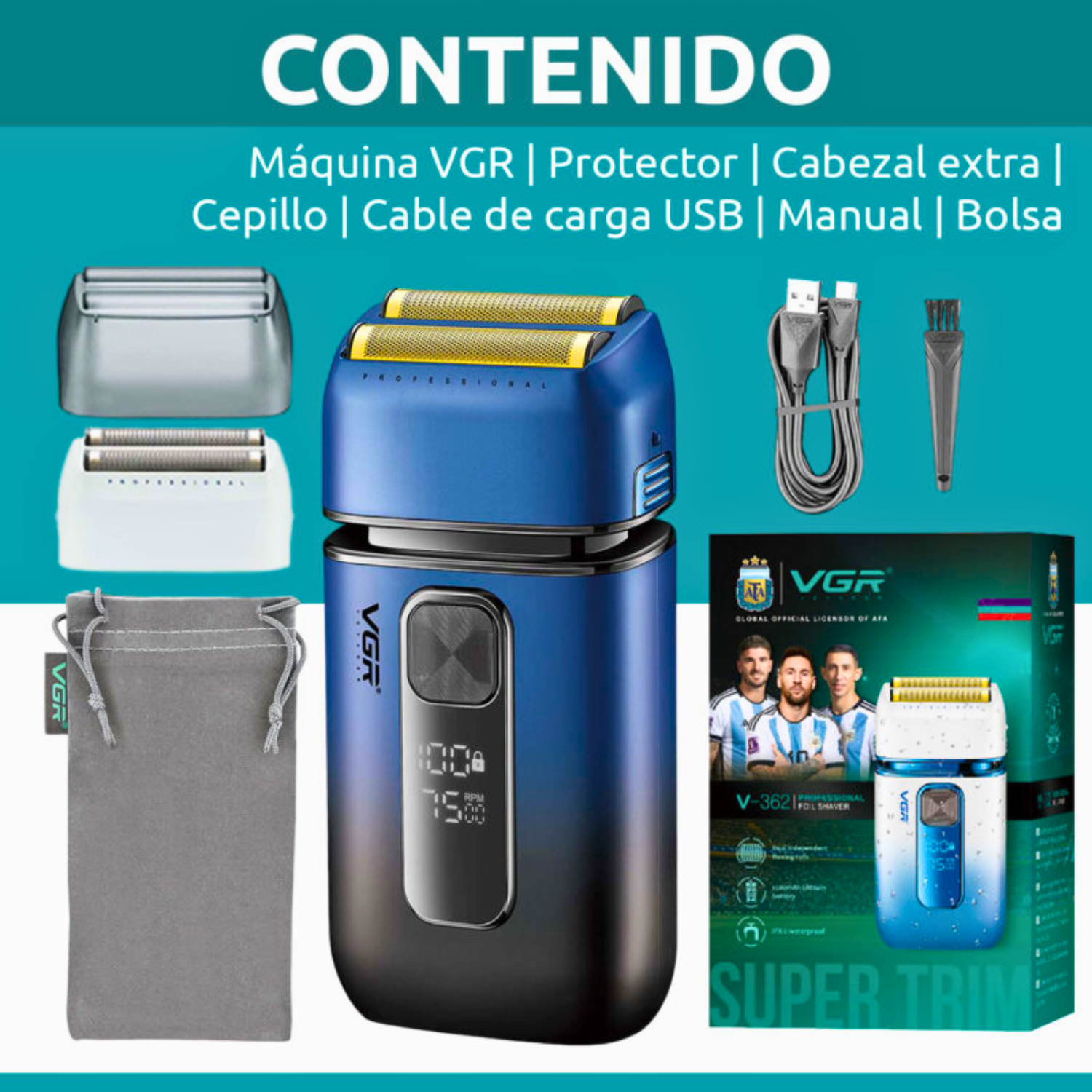 Afeitadora Shaver Vgr V-362  Eléctrica 2en1 Trimmer Color Azul