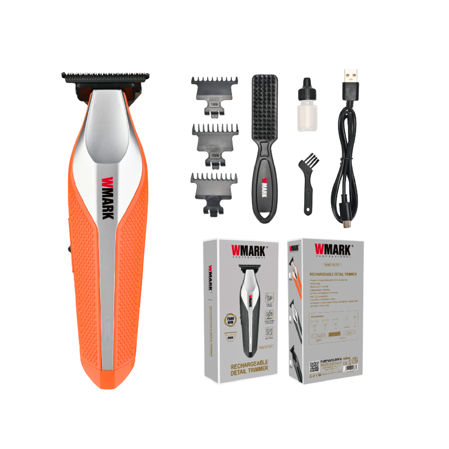 Maquina Detailer Wmark NG-1207 Recortadora de Pelo Inalámbrica Naranja