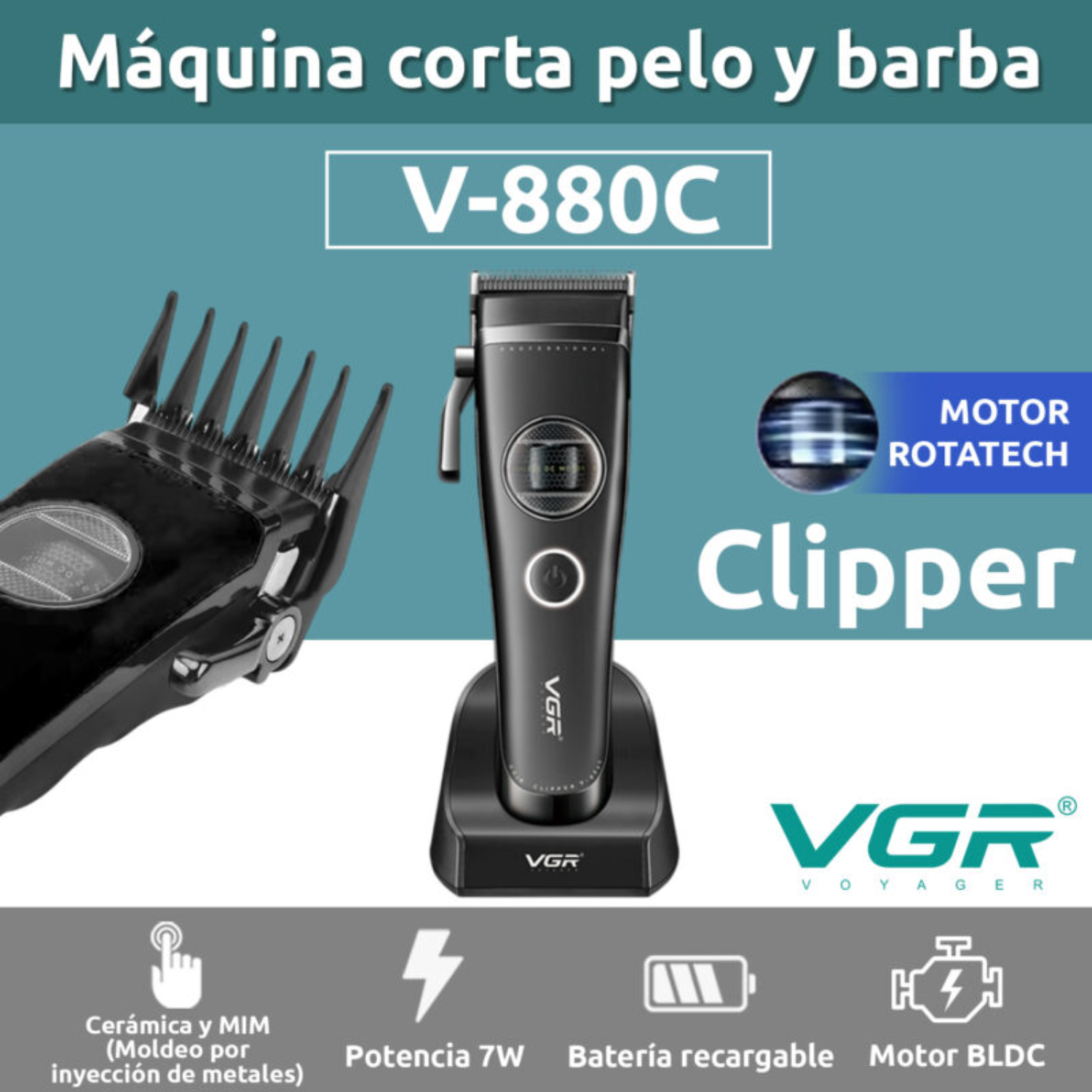 VGR V-880C Maquina Cortapelo Profesional 7200RPM Negro
