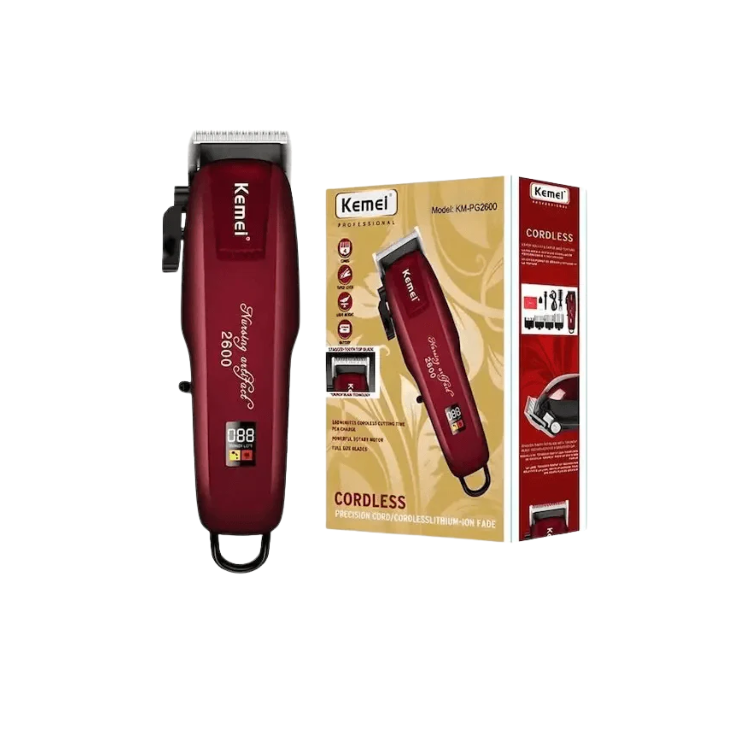 Combo KEMEI Clipper KM2600, Trimmer KM2299 y Shaver KM1102