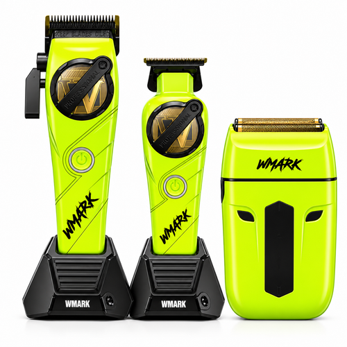 Kit de Barbería Profesional WMARK NG-1613 3 en 1 – Cortapelo, Patillera y Afeitadora Verde Neón