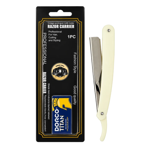 Navaja De Afeitar Barbería Profesional Portahojas + 5 Filos Blanca