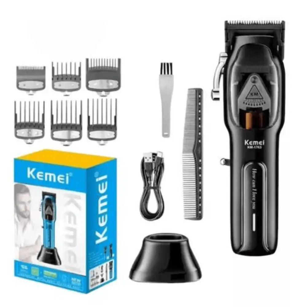 Cortadora de pelo profesional Kemei KM-1763 con accesorios y peines en negro