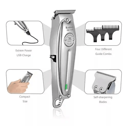 Trimmers - Cortadora Kemei KM-1949 Trimmer Recargable Profesional Plata