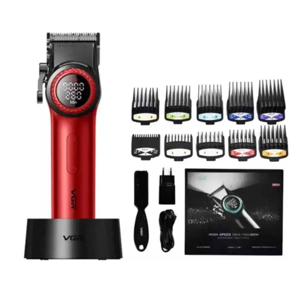 Cortapelo VGR 001 rojo 9000rpm con pantalla digital y base de carga