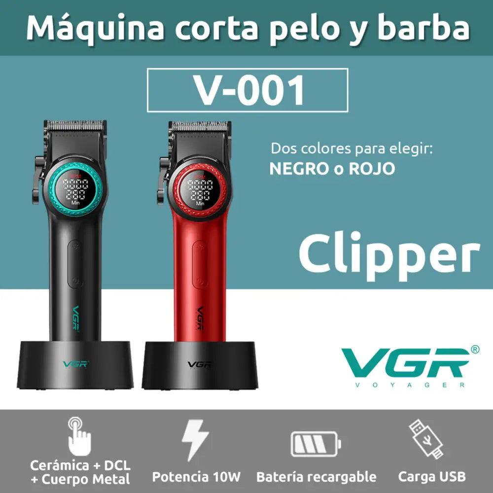 Cortapelo VGR001 clipper profesional en negro o rojo, con cuchillas de cerámica y carga USB