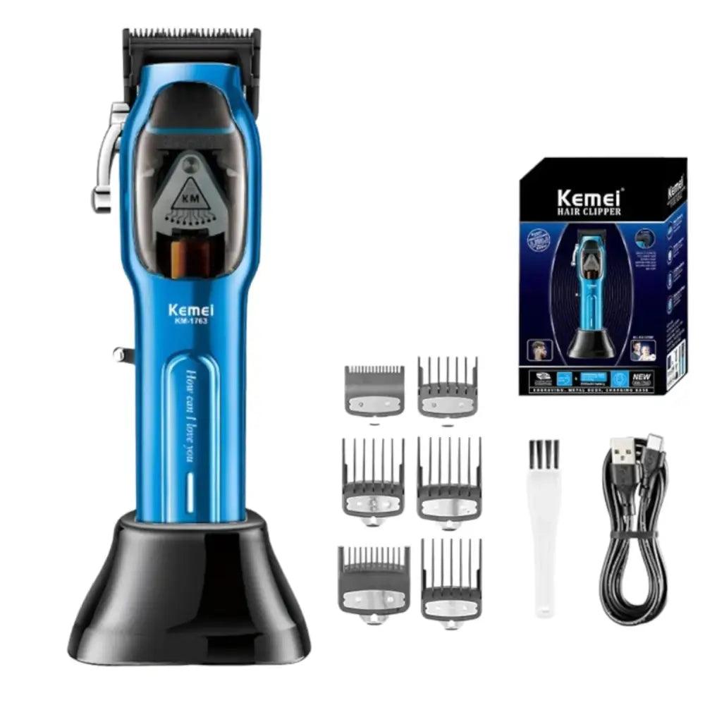 Rasuradora Kemei Motor Magnético de Alta Velocidad Color Azul con peines y accesorios