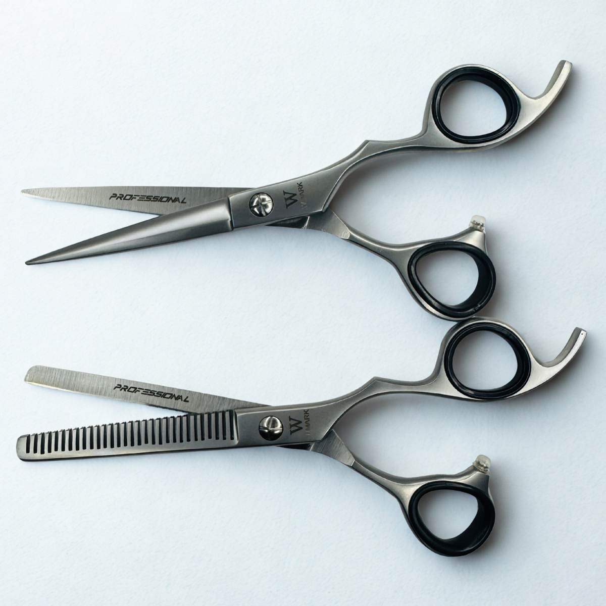 Set de tijeras profesionales Wmark 6 pulgadas plateado filo navaja y esculpidora para peluquería Chile
