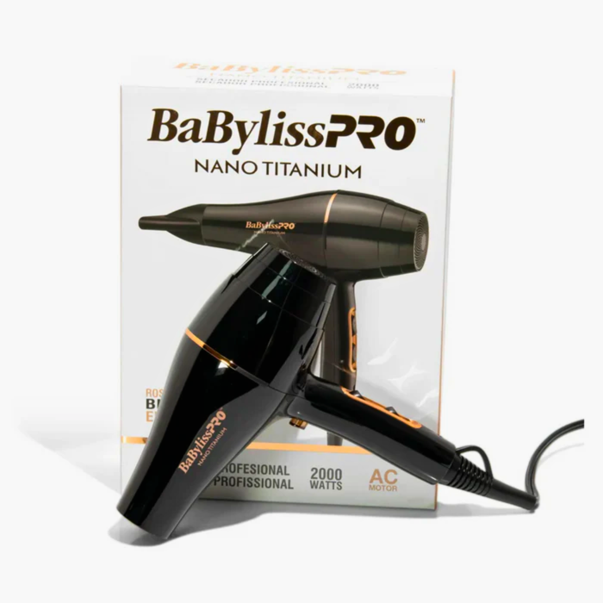 Secador BabylissPRO Nano Titanium Gold Black 2000W profesional motor AC Chile