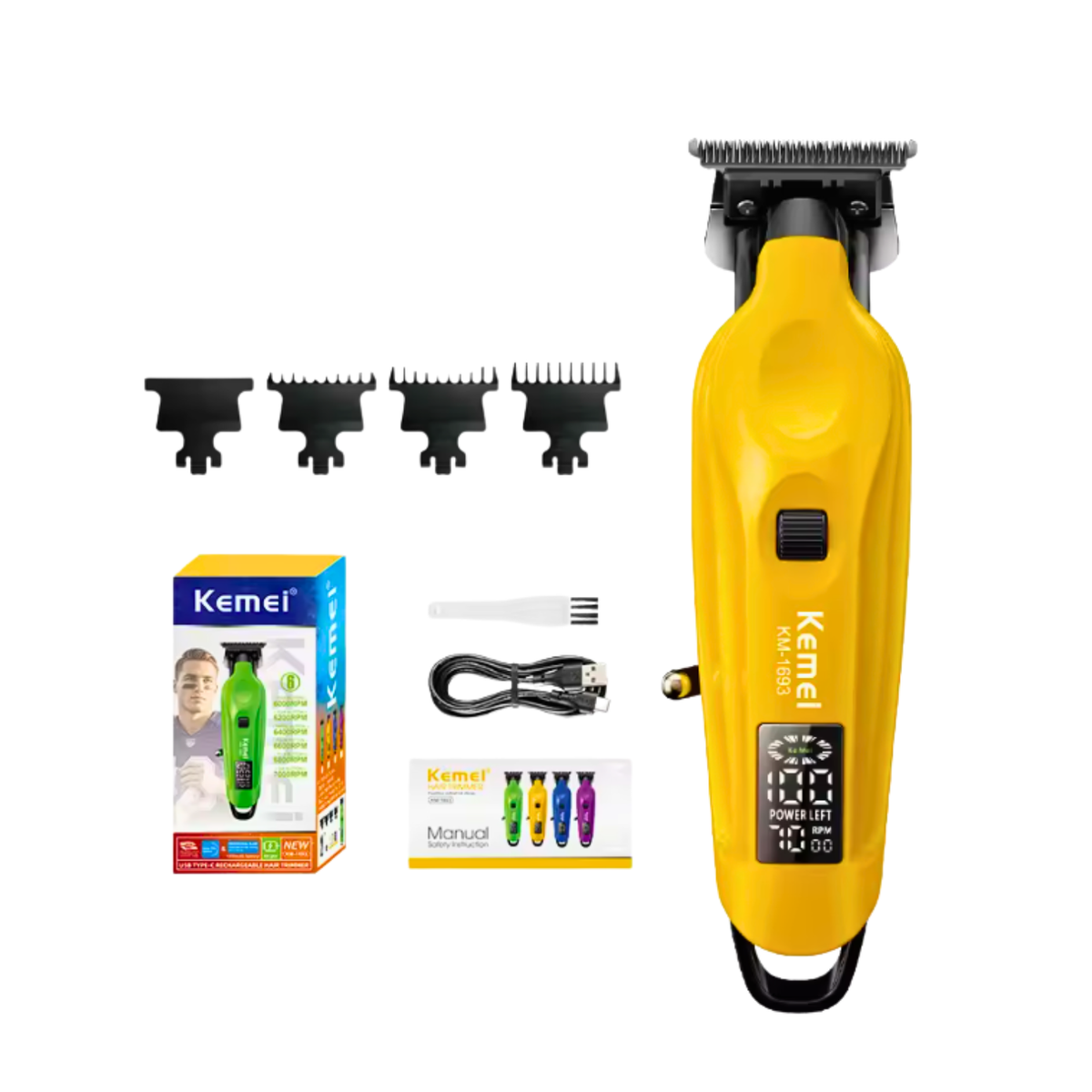 Kemei KM-1693 trimmer inalámbrico 7000 RPM con cuchilla en T y pantalla LCD Chile