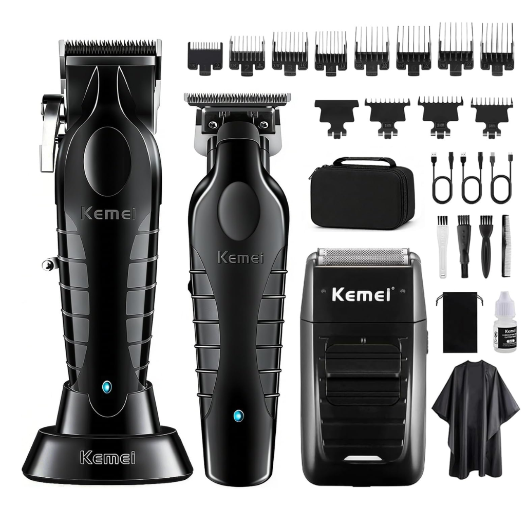 Kit Kemei S9 con cortadora, patillera y afeitadora para empezar en barbería en Chile