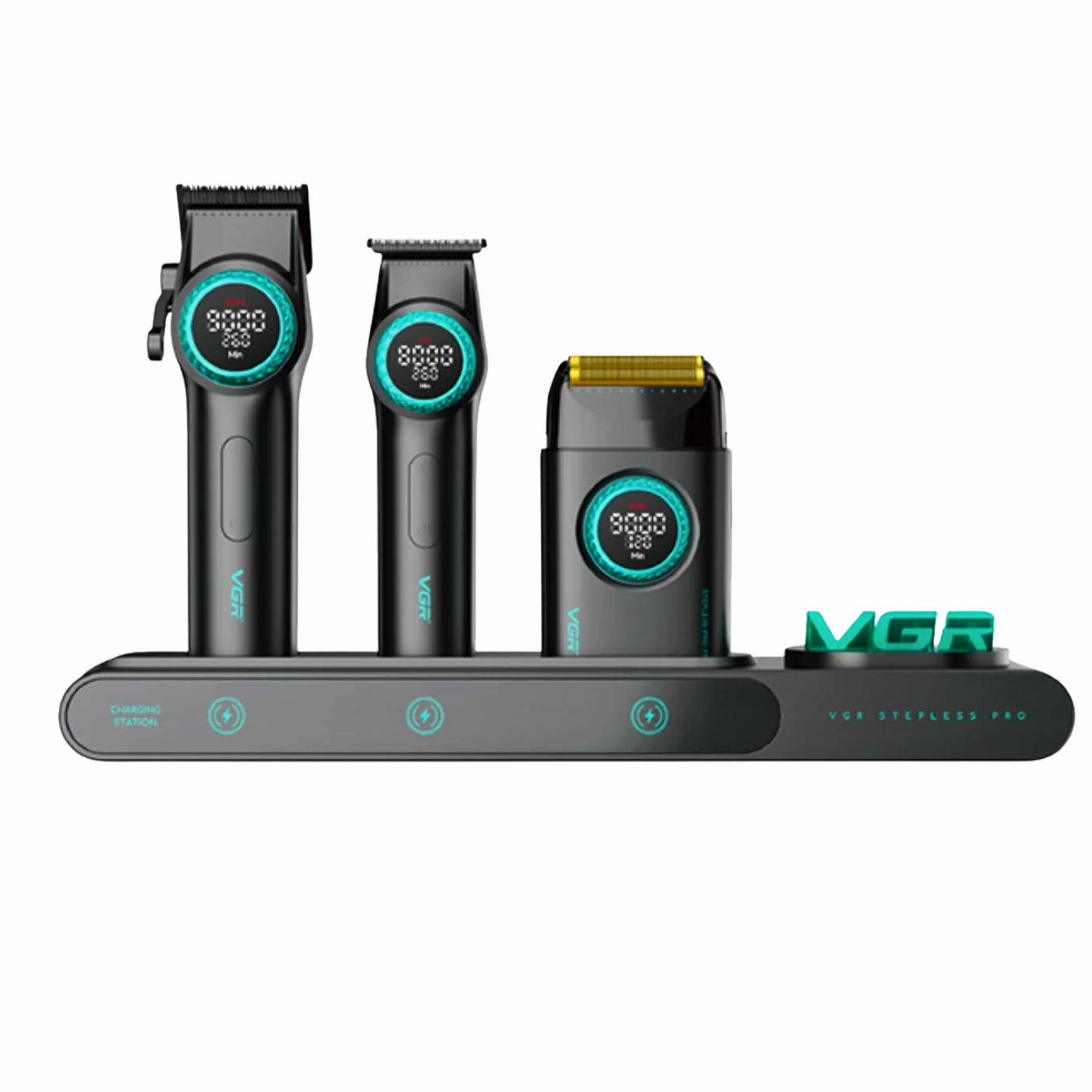 Barber Combo VGR Cortapelo, Patillera Y Afeitadora Stepless 3 Negro