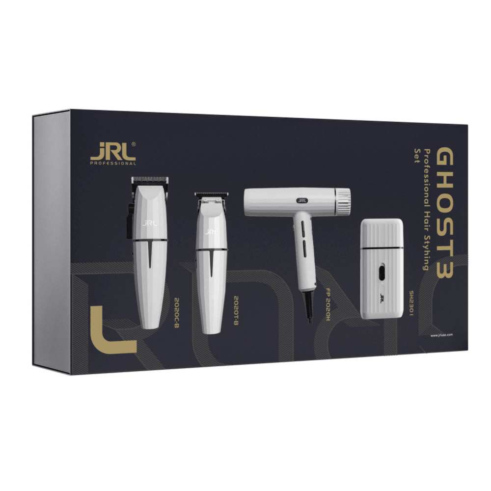 JRL Professional Combo Onyx Blanco Ghost 3 Clipper Trimmer Shaver y Secador - CORTAPELO PROFESIONAL