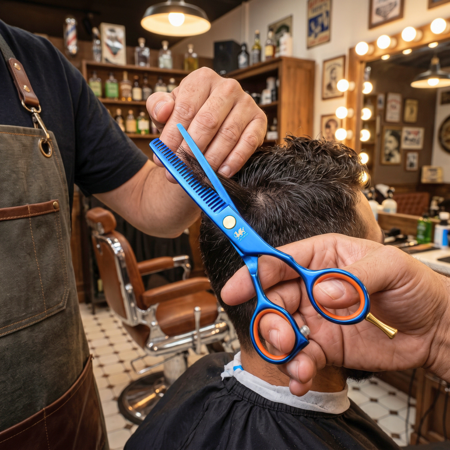 Tijera Esculpidora Profesional 6.0 Azul Peluquería Barbería