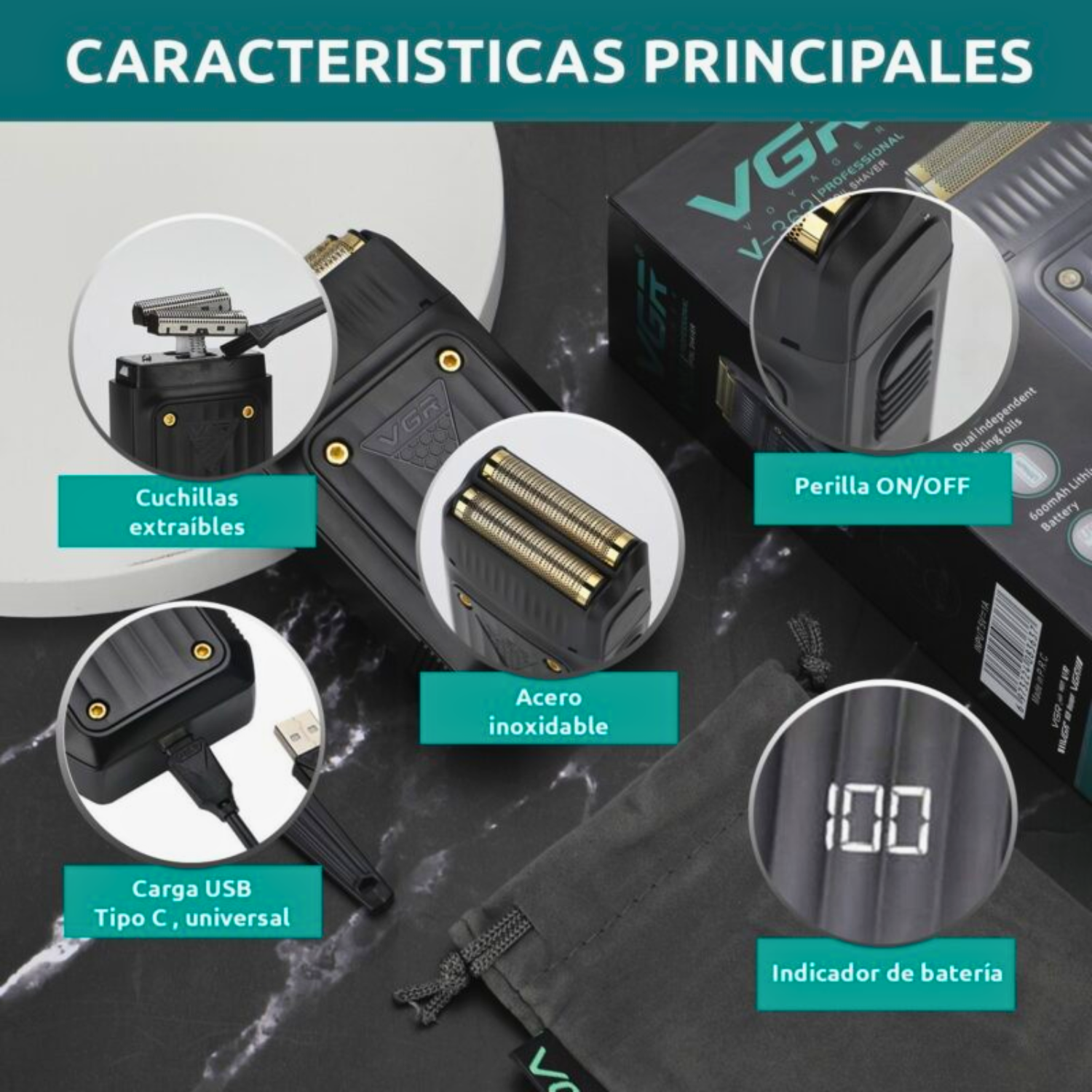 Afeitadora Profesional VGR Shaver V-363 Doble Hoja Negro