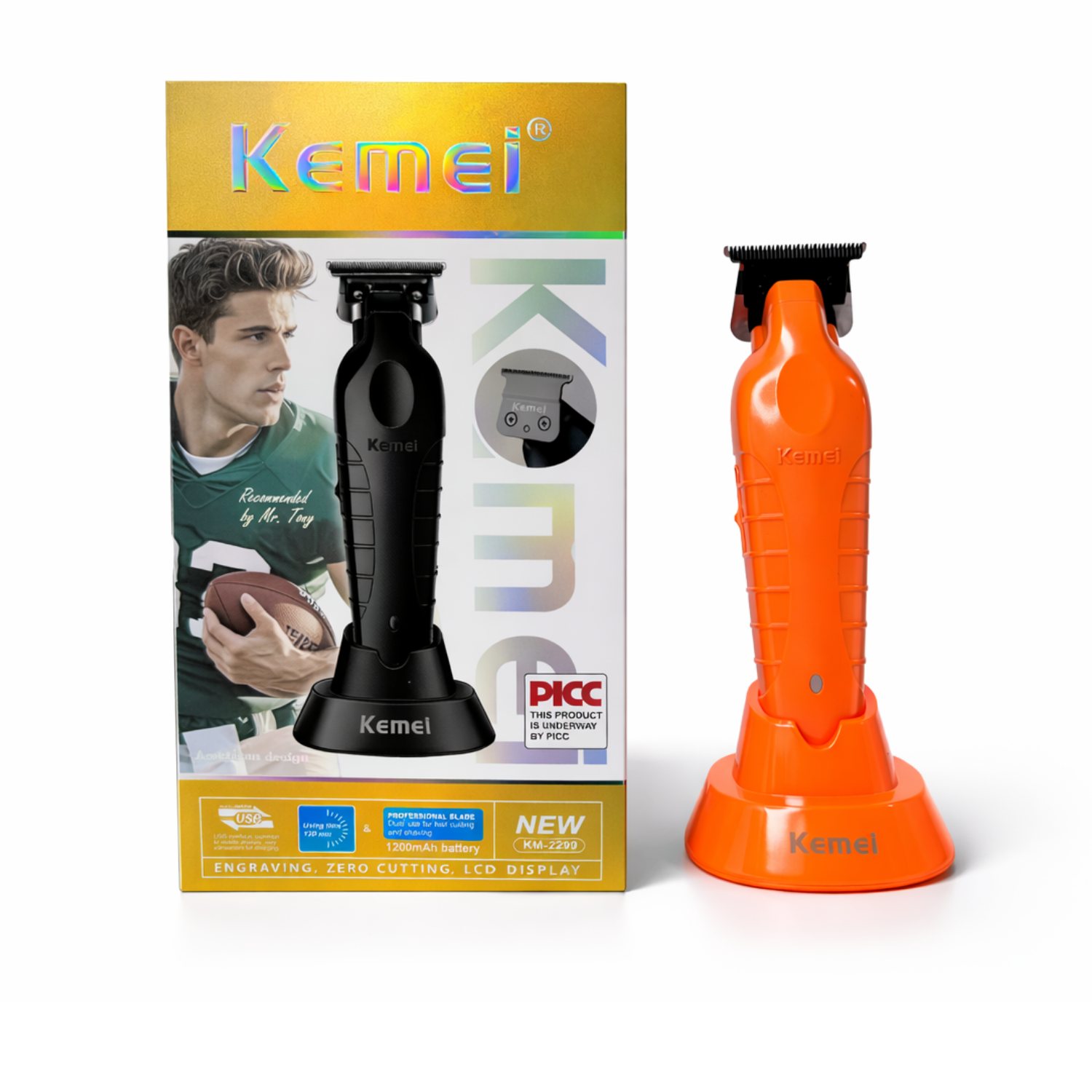 Maquina Trimmer Patillera Kemei 2299 Con Base De Carga Naranja - siemprecompra