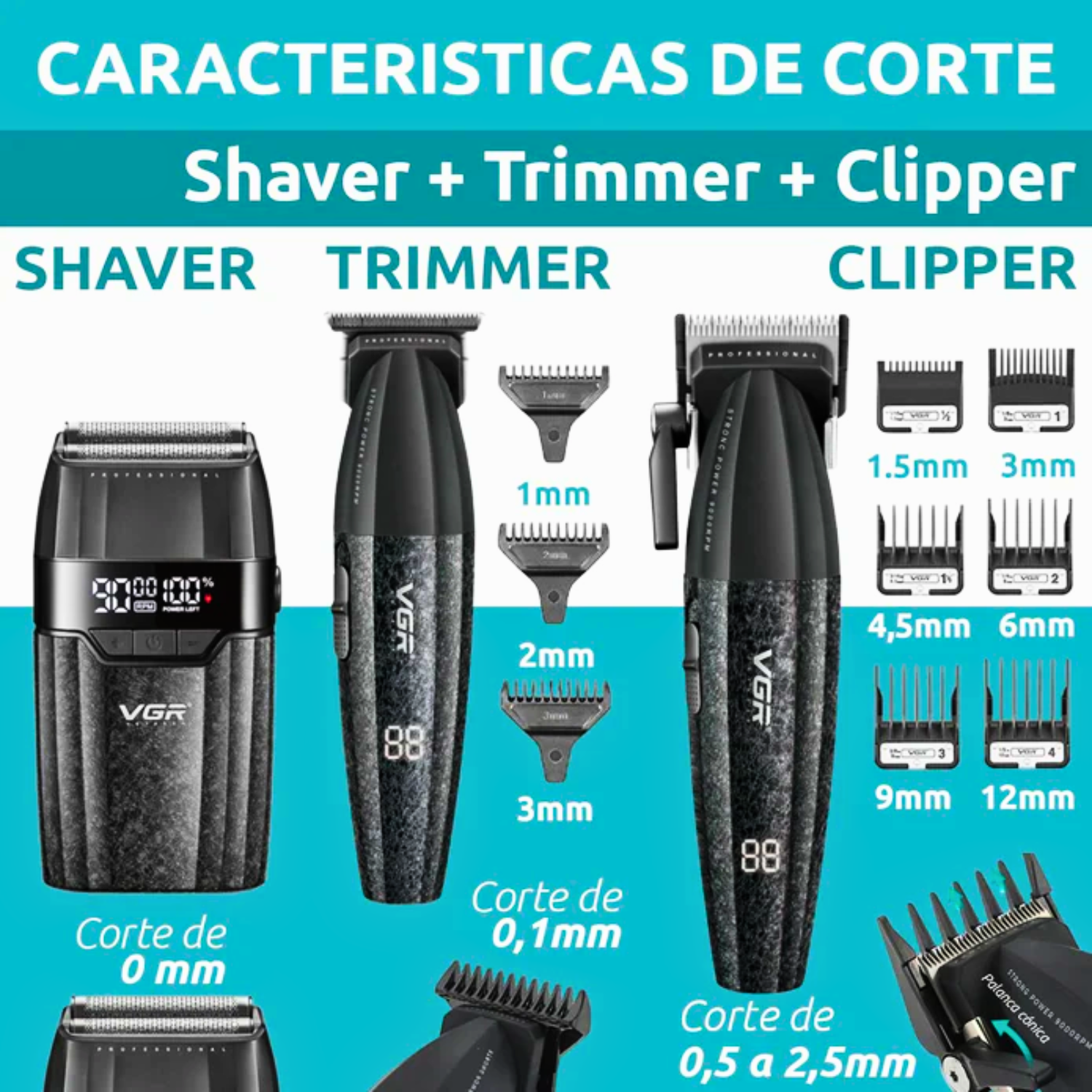 Barber Combo VGR V-640S3 Cortadora, Patillera y Afeitadora 3 en 1